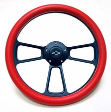 Red Black Steering Wheel 14 Muscle Style Wheel With Chevy Bowtie Horn Button