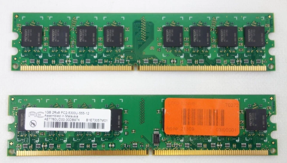 1 GB DDR2-RAM 240-pin 2Rx8 PC2-5300U non-ECC 667MHz  'Aeneon AET760UD00-30DB97X' - Bild 4 von 4