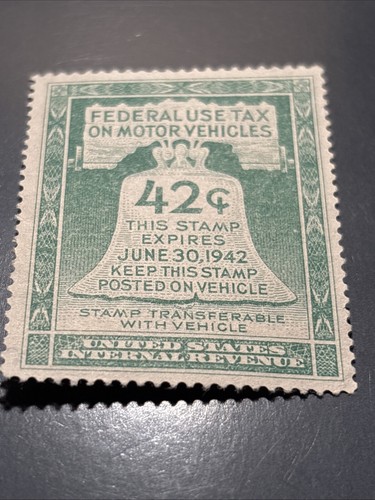 42 Cent 1942 US Revenue Federal Use Tax on Motor Vehicles RV5- Near Mint/Mint - Picture 3 of 3