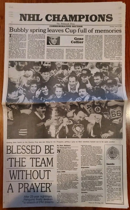 PENGUINS 1991 STANLEY CUP CHAMPS COMMEMORATIVE SECTION PITTSBURGH PRESS NEWSPAPE