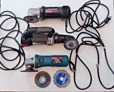 Lot Of 3 Tools - 2 Spiral Saws & Grinder W/ Bag Bosch Rotozip w/ Blades