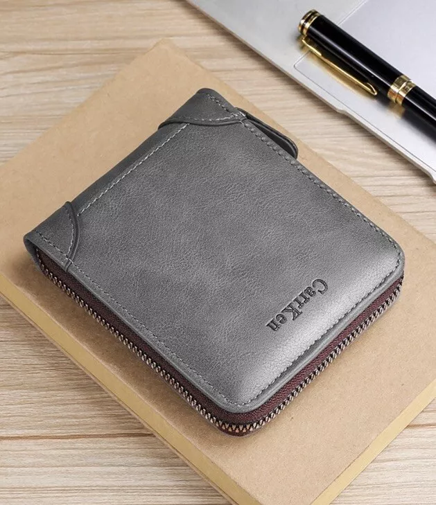 Portefeuille Homme Cuir PU Gris Qualité Suprême