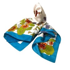 Vintage Multicolor Floral Large Square Scarf Poppies Tulips