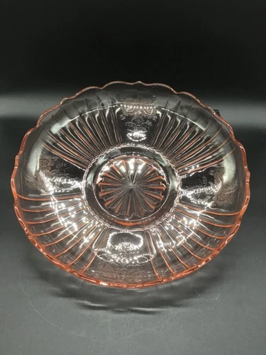 VTG 1930s Pink Depression Glass Mayfair Anchor Hocking Open Rose 12"  Low Bowl