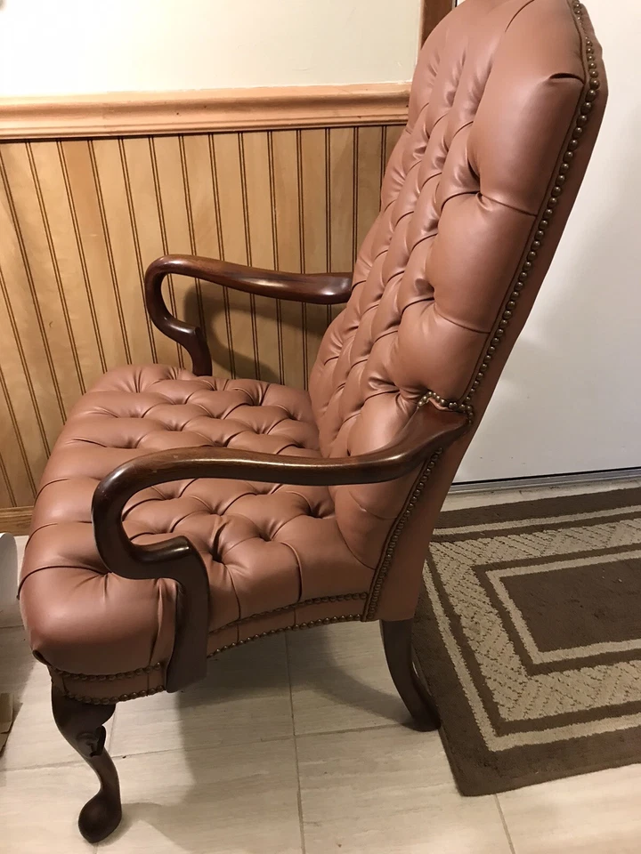 Лот из 2 стульев St Timothy Co персиковая кожа офисные обеденные кресла королевы Анны - Изображение 4 из 4