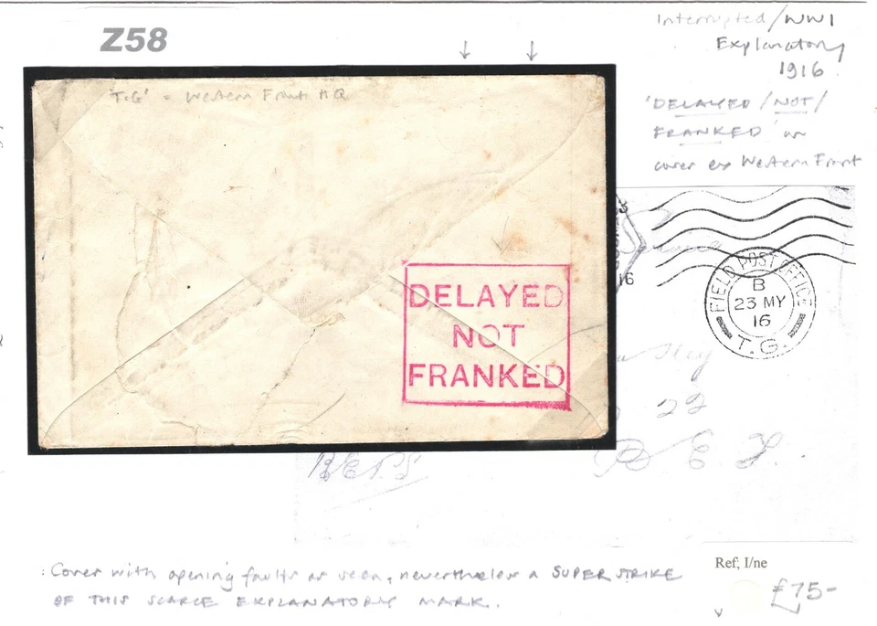 GB Cover WW1 INTERRUPTED BEF MAIL Unpaid Rare *DELAYED NOT FRANKED* Military Z58 - Image 3 of 4