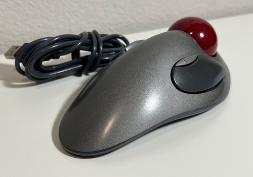 Logitech Trackman USB Red Marble Trackball Mouse T-BC21 - Picture 4 of 6