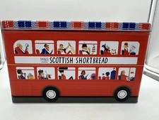 Collectible Tin M&S Food Scottish Red Bus with Plaid Top TIN ONLY, NO COOKIES