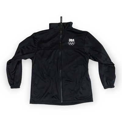 US OLYMPIC COMMITTEE FULL ZIP TRACK JACKET Black Olympic Embroidery Size L