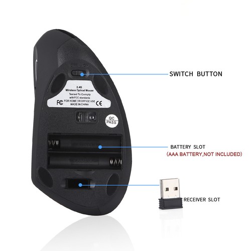 Ergonomic Vertical 2.4G Wireless Left Hand Optical 6D 1600DPI Gaming Mouse A3 - Picture 8 of 9