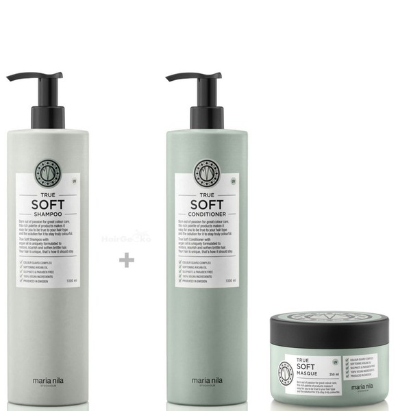Maria Nila True Soft Xxl Set - Shampoo 1000 Ml + Conditioner 1000 Ml + Maske 25-image