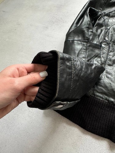 Vintage Diesel Leather Jacket Bomber Big Logo Avant-Garde Japanese Black Mens - Picture 18 of 24