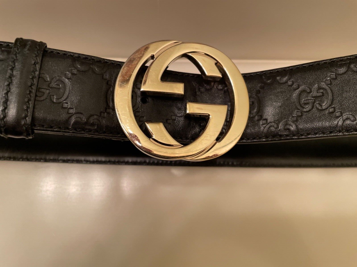 Gucci Silver Leather Belt with Metal Gold Logo Lettering Size Vintage Iconic Gucci Reversible Logo Black Brown Leather  main image 4