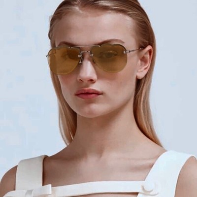 Miu Miu Silver Geometric Aviator Sunglasses BROWN Miu Miu 0MU 04ZS Sunglasses VAU07F Yellow - eye-oo.com main image 4