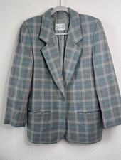 Pendleton Vintage Blazer Jacket Women 10 Green Plaid Wool USA Tailored Academia
