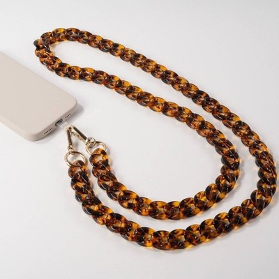 Hello Lux Resin Link Chain Phone Crossbody Strap - Tortoise