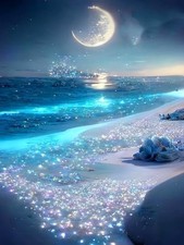 Beach Diamond Art Painting by Number Kits,Seaside Night 5D Diamond DIY Painting