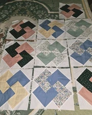 Lot Of 10 VTG  Card Trick Patchwork Quilt Blocks Solid & Floral Prints 12" X 12"