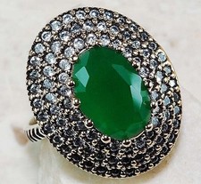 Ottoman Empire Style 3CT Treated Emerald 925 Sterling Silver Ring Sz 8.5 BT2