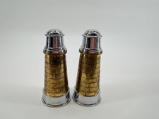 Vintage Lighthouse Salt And Pepper Shakers Bronze Metal Nautical Set AM