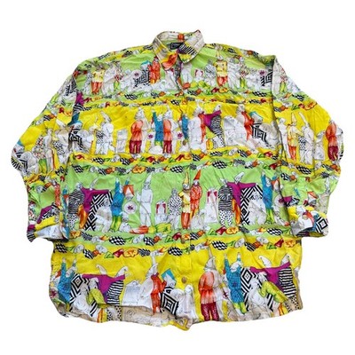 Versace Vintage 90's Clown Print Button-Up Shirt XS Authentic