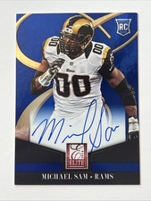 2014 Panini Elite Blue AUTO #22 Michael Sam St. Louis Rams RC Rookie NFL Card. rookie card picture
