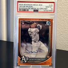 Jacob Wilson 2025 Bowman Orange Refractor Mega Auto /25 RC PSA 10 Jersey Match!!