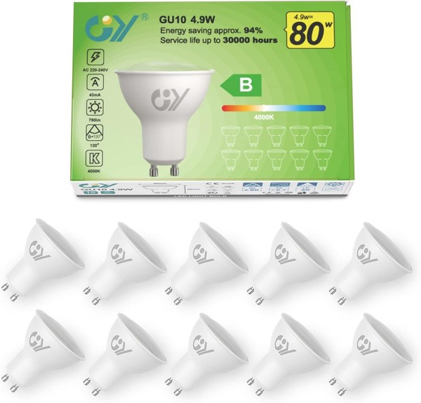 GU10 Led Lampe 4,9W 790 Lumen 4000K Neutralweiß 120° Nicht Dimmbar 10Er-Pack-image