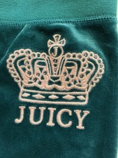 Vintage Y2K Juicy Couture Teal Crown Rhinestone Embroidered Track Pants Sz. XL