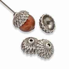 4 Antique Silver Acorn Bead Caps, TierraCast Design for Autumn and Fall Jewelry