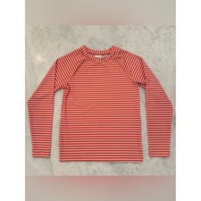 Moon and Back by Hanna Andersson Girls Rash Guard Swim Top Orange Stripe Sz 8