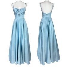 Mac Duggal NWT Light Blue Satin Bow Accent Cutout Gown Open Back Size 2 Pockets