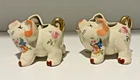SHAWNEE CERAMIC PIG SUGAR AND CREAMER WITH FLOWER DECALS AND GOLD TRIM