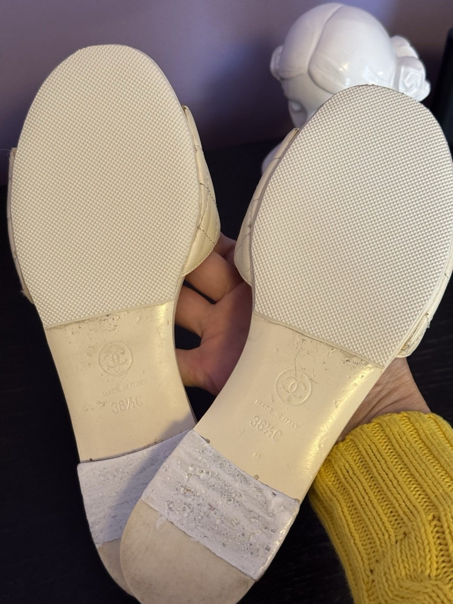 Chanel White Quilted Turn Lock Sandals Size 36.5 IT | eBay