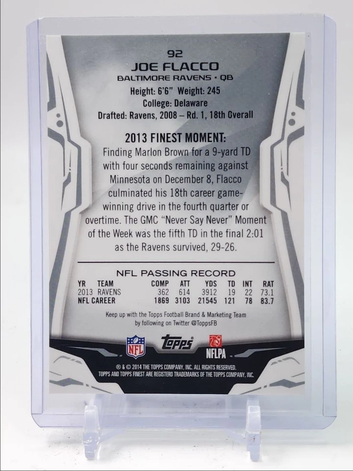 JOE FLACCO 2014 TOPPS FINEST FOOTBALL PINK REFRACTOR RAVENS /10 Q0836 - Image 2 of 2
