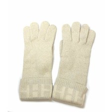 Herm s Cashmere Gloves White Ivory White Lam H Logo Knit Women's Auth