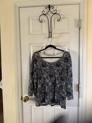 Women's black lace print top 2XL stretch 3/4 sleeves