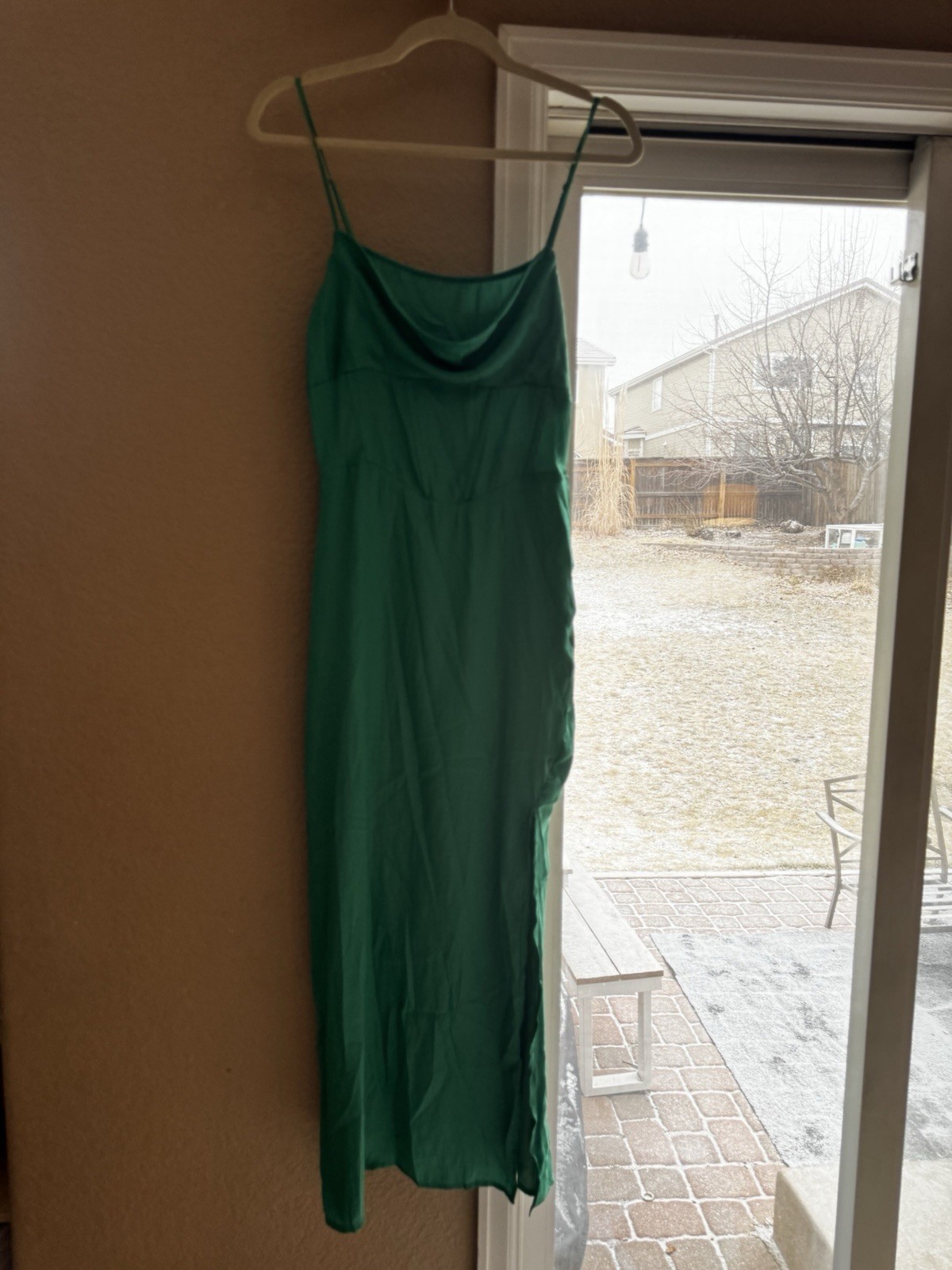 Promesa Green Maxi Slip Dress Cowl Neck Strappy Sleeveless Size M