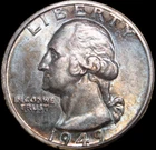 1949-D 25C Washington Quarter-GEM BU TONED / free shipping- SMH- 330