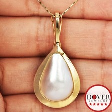 Estate 12mm Pearl 14K Yellow Gold Tear Drop Pendant 4.4 Grams NR