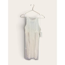 A New Day Womens Sequin Mesh Mini Dress White Open Back Bridal Party Size S NWT