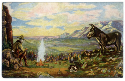 Postcard Dude Larsen Precious Gold Vaquero Donkey Camp Dog