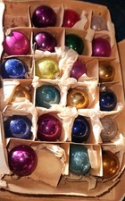 22 Vintage Tiny 1 Inch Glass Christmas Tree Balls Ornaments Classic Holiday