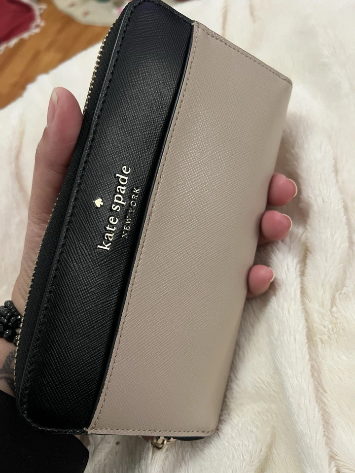 Carteira Kate Spade New York Leila couro azul bi dobra cartão nota zíper troca moeda - Imagem 2 de 4