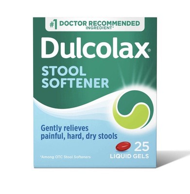 Dulcolax Stool Softener Laxative Liquid Gel Capsules 100Mg 25 Ct No/box Ex 7/27