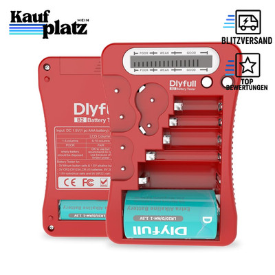 Batterietester Universal Digital 1,5V 3V für AA AAA C D 9V Knopfzellen Rot