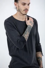 Hedge Men's Acid Wash Knit Top Henley in Black 53MT012S-XL