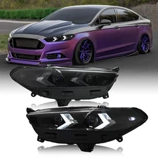 Fit 2013-2016 Ford Fusion Smoke Projector Headlights LED Switchback Signal Lamps
