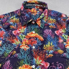 OrionRide Shirt Mens Medium Navy Coral Reef Tropical Button Cycle Performance