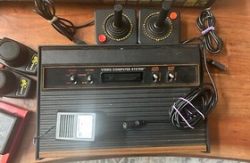 Vintage Atari 2600 Game Console With Box Games And Controllers. Tested And Works